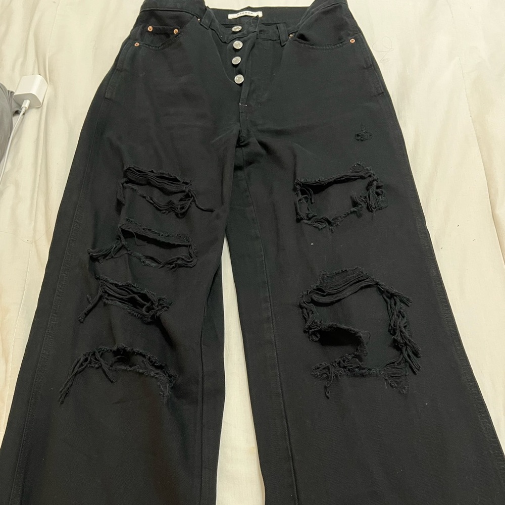PACSUN BLACK RIPPED BAGGY JEANS size 27